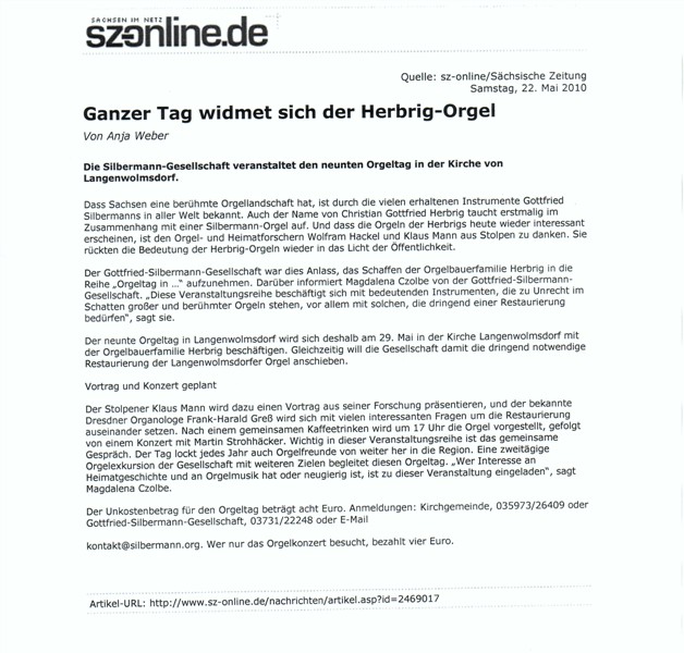 Orgeltag der Silbermann-Gesellschaft